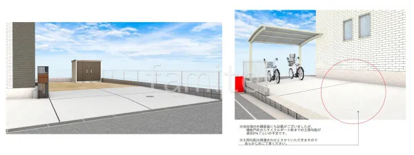 玄関アプローチ 駐車場ガレージ床 土間コンクリート 機能門柱 施主様支給品 取付 サイクルポート 境界フェンス塀 CBブロック積 お庭 真砂土敷き 整地 物置