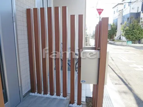 玄関目隠し塀 木製調デザインアルミ角柱 プランパーツ 角材 化粧砂利 白玉石敷き