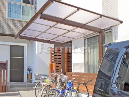 フル木製調自転車バイク屋根 TAKASHOタカショー アートポート F型フラット屋根 サイクルポート