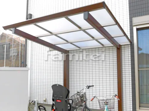 フル木製調自転車バイク屋根 TAKASHOタカショー アートポート F型フラット屋根 サイクルポート 駐輪場屋根
