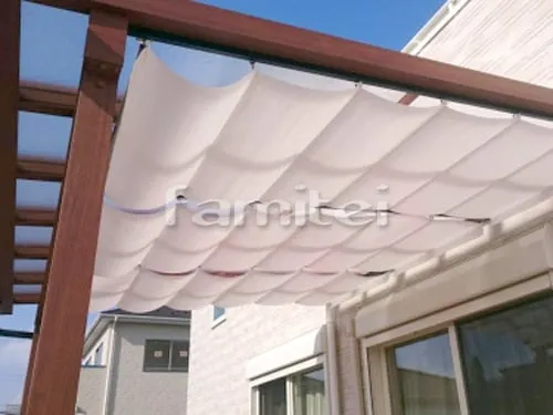フル木製調テラス屋根 YKKAP サザンテラス パーゴラタイプ 1階用 F型フラット屋根 日除け 天井カーテン
