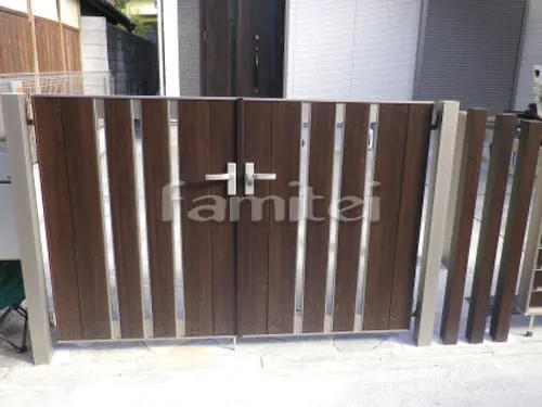 玄関門扉 LIXILリクシル 木製調ジオーナSA型 12-09 両開き 木製調デザインアルミ角柱 デザイナーズパーツ 角材 隙間隠し