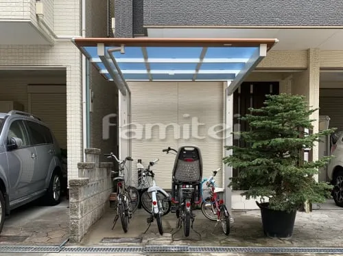 自転車バイク屋根 三協アルミ 木製調ニューマイリッシュ サイクルポート F型フラット屋根 前下がり 逆勾配