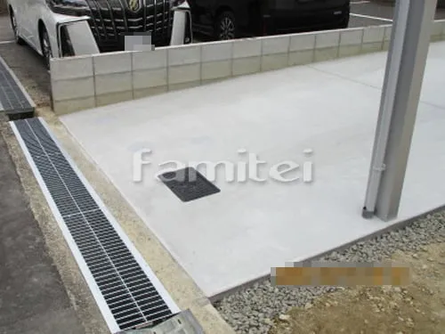 駐車場ガレージ床 土間コンクリート CBブロック積み 溝蓋(みぞふた) グレーチング