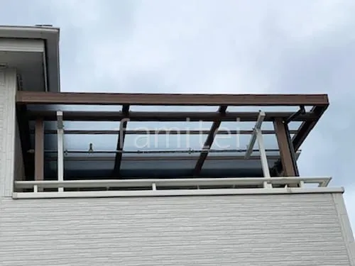 ２階ベランダ屋根  LIXIL フル木製調 シュエット フラット屋根 壁付 スタンダード