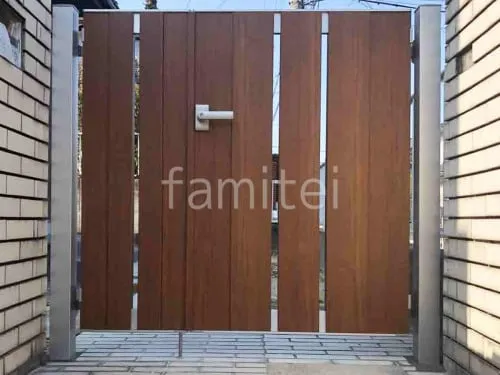 玄関門扉 YKKAP 木製調 ルシアスS01型 たてスリット 親子両開き