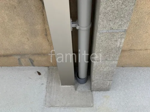 ブロック塀 控え壁 カーポート雨樋 配管接続