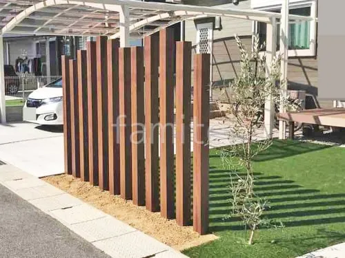 シンボルツリー オリーブ 常緑樹 植栽 木製調デザインアルミ角柱 LIXIL 枕木材100角