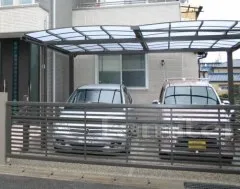 京都市　クローズ外構　和モダン　境界フェンス　門まわり　サイクルポート　自転車置き場屋根
