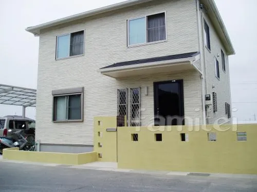 岸和田市　セミオープン外構　塗り壁塀　カーポート　郵便ポスト