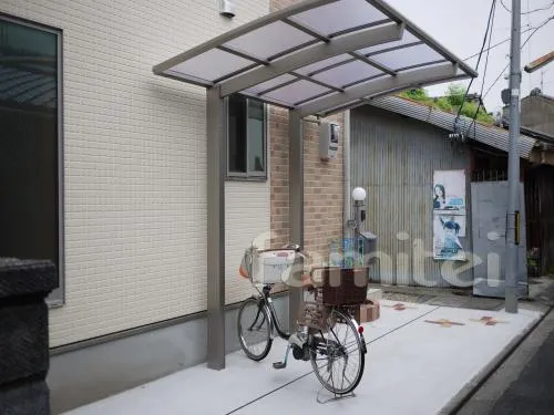 京都市のリフォーム外構　機能門柱　郵便ポスト　自転車屋根設置工事