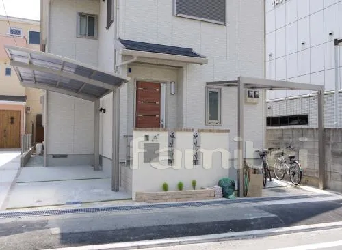 尼崎市の新築外構　オープン　郵便ポスト　カーポート　自転車屋根