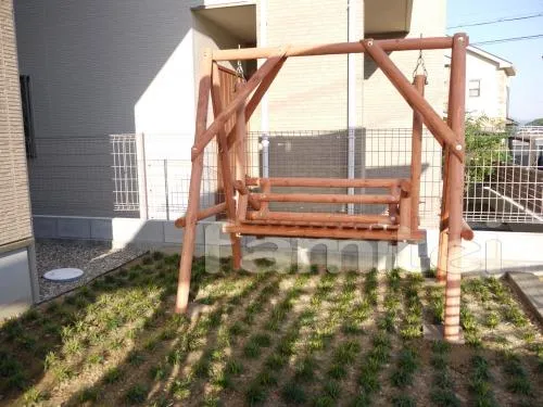 京田辺市　オープン外構　機能門柱　砂場　境界フェンス　防犯砂利