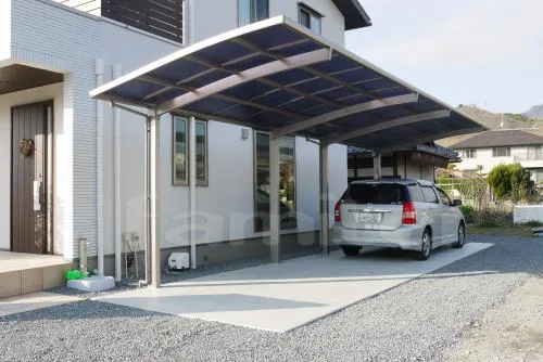 かつらぎ町　オープン外構　LEDライト　テラス屋根　カーポート縦２台用　板石