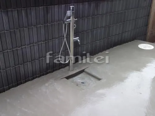 茨木市　オープン外構　目かくしフェンス：サニーブリーズ　立水栓　土間コンクリート