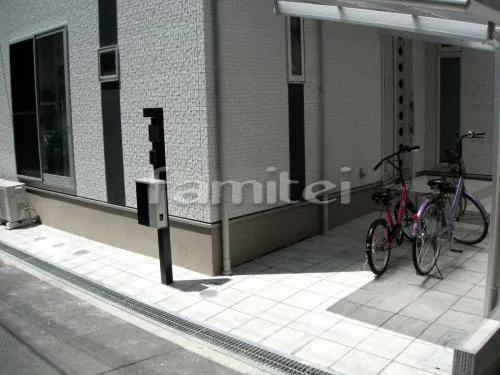 大阪市　オープン外構　　機能門柱　自転車屋根