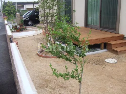 堺市　庭リフォーム　芝生張り サークルレンガ花壇