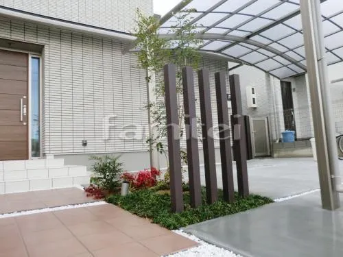 和泉市　タイル門柱　目隠しパーテーション木製調アルミ角材　