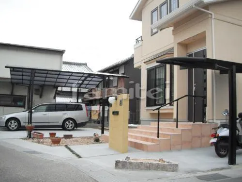 甲賀市　洋風オープン外構　和風坪庭　石庭