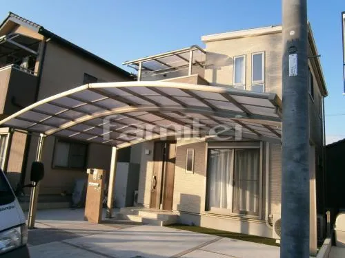岸和田市　カーポート　プライスポート２台ワイド　レギュラーテラス屋根２階