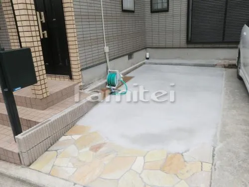 和泉市　車庫増設リフォーム　土間コンクリート刷毛引き