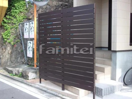 京都市　目隠しフェンス LIXIL（リクシル）プリレオR9　化粧ブロック ユニソン シャモティ３段積み