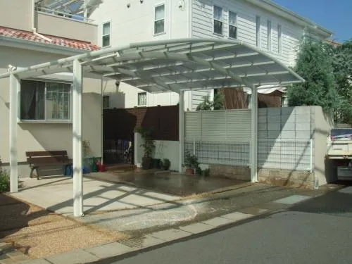 泉佐野市 カーポート プライスポート２台 ワイド フラットテラス屋根１階 物干し Ｆ型フラット屋根