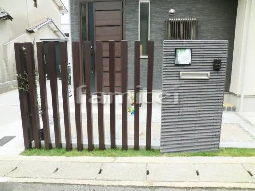 京都市 タイル門柱 細割ボーダー INAX 貼壁くん 木調アルミ角柱 プランパーツ
