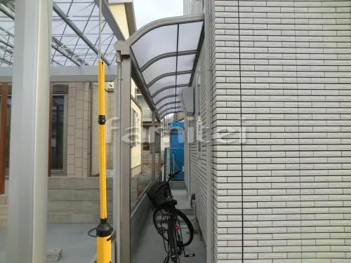 加古川市　新築オープン外構 　モダン門柱　ガラスブロック塀　サイクルポート