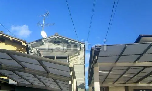 長岡京市　カーポート プライスポート１台　柱なしベランダ屋根 YKKヴェクター(ベクター)テラス屋根2階 F型フラット屋根