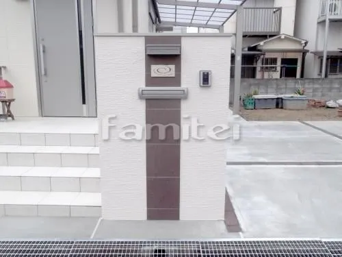 和歌山市 新築オープン外構 タイル門柱 塗り壁 パレット カーポート メジャーポート
