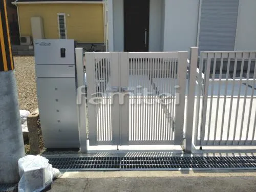 岸和田市 新築クローズ外構 機能門柱 ステイムA 三協　ワイドオーバードアS2型 LIXIL