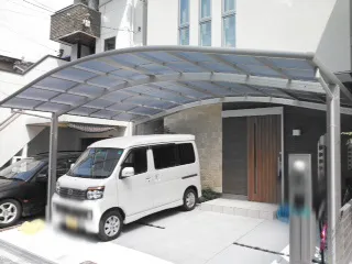 大阪市 カーポート YKKレイナポートグラン2台 ワイド ベランダ屋根 レギュラーテラス屋根2階 物干し