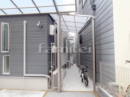 大阪市 新築オープン外構 カーポート カーブポートシグマ1台 LIXIL  テラス屋根 サンクテラス屋根F型