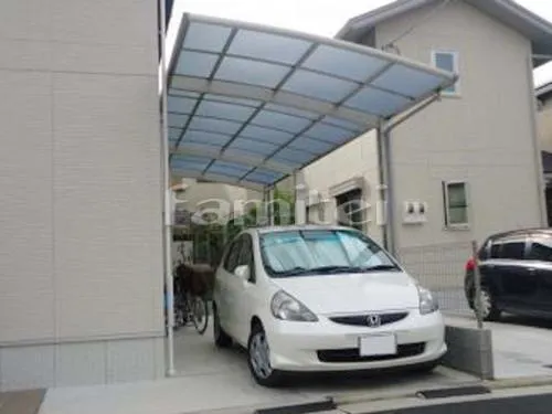 堺市 エクステリア工事 カーポート YKKAP レイナポートグラン 縦1.5台用(1台+延長 縦連棟) Ｒ型アール屋根