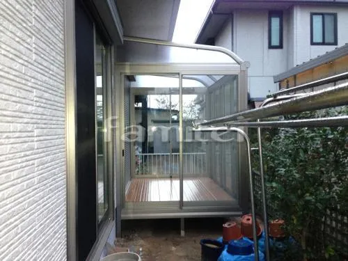 近江八幡市 エクステリア工事 ガーデンルーム レギュラーサンルーム Ｒ型アール屋根 壁付け竿掛け
