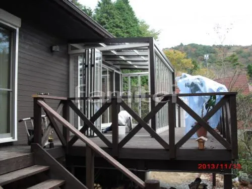 神戸市 エクステリア工事 木製調ガーデンルーム LIXILリクシル ジーマ TOEXトエックス サンルーム Ｆ型フラット屋根