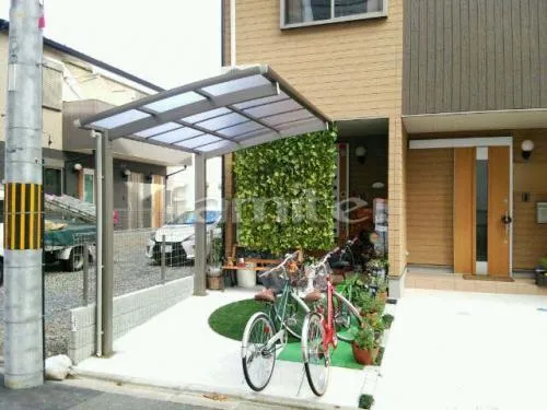 京都市右京区 エクステリア工事 自転車バイク屋根 プライスポートミニ サイクルポート Ｒ型アール屋根