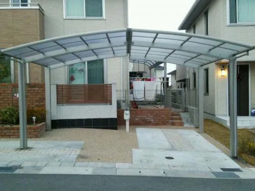 京田辺市 エクステリア工事 カーポート YKKAP レイナポートグラン 1台用(単棟) Ｒ型アール屋根 連結Ｍ合掌仕上げ
