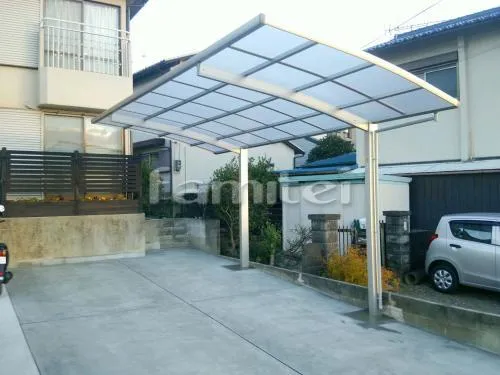京都市山科区 エクステリア工事 カーポート YKKAP レイナポートグラン 1台用(単棟) Ｒ型アール屋根