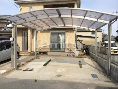 加古川市 エクステリア工事 カーポート YKKAP レイナポートグラン 横2台用(ワイド ツイン) Ｒ型アール屋根