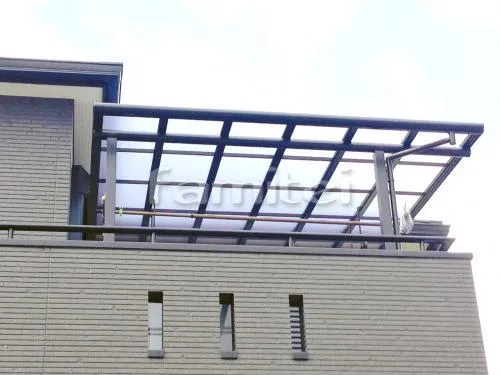 藤井寺市 エクステリア工事 ベランダ屋根 フラットテラス屋根 2階用 Ｆ型 物干し