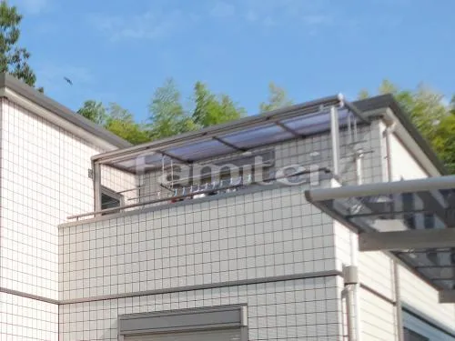 和歌山市 エクステリア工事 カーポート プライスポート 横2台用(ワイド ツイン) R型アール屋根 ベランダ屋根 フラットテラス屋根 2階用 F型 物干し
