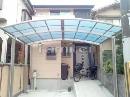京都市北区 エクステリア工事 カーポート YKKAP レイナポートグラン 横2台用(ワイド ツイン) R型アール屋根
