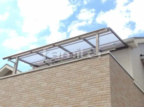 和泉市 エクステリア工事 ベランダ屋根 レギュラーテラス屋根 2階用 R型アール屋根 物干し