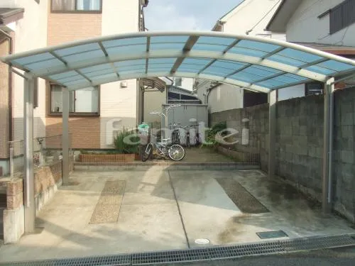 川西市 エクステリア工事 カーポート YKKAP レイナポートグラン 横2台用(ワイド ツイン) R型アール屋根