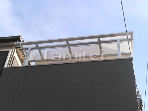 神戸市東灘区 エクステリア工事 ベランダ屋根 LIXILリクシル ライザーテラス2 TOSTEMトステム 3階用 R型アール屋根 収納式物干し