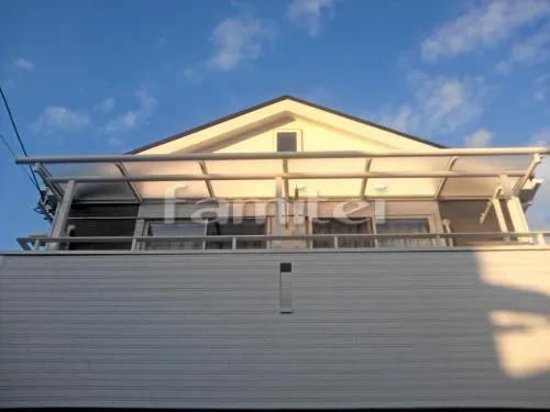 京田辺市 エクステリア工事 ベランダ屋根 レギュラーテラス屋根 2階用 R型アール屋根 物干し　カーポート プライスポート 縦2台用(縦連棟) R型アール屋根