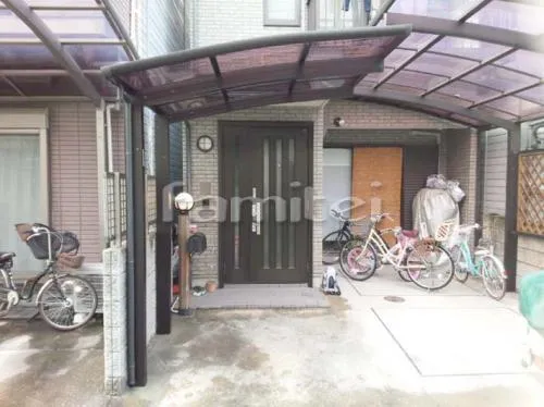 京都市左京区 エクステリア工事 自転車バイク屋根 YKKAP レイナポートグランミニ サイクルポート R型アール屋根