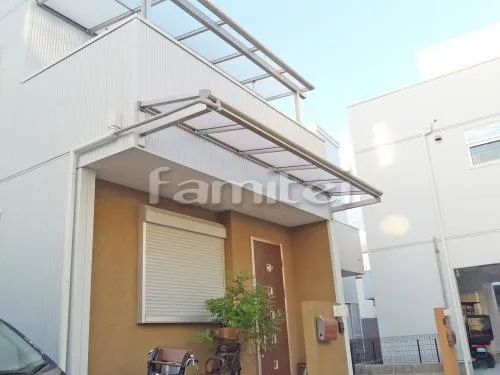 尼崎市 エクステリア工事 柱なし 雨除け屋根 YKKAP ヴェクターテラス屋根(ベクター) 1階用 F型フラット屋根